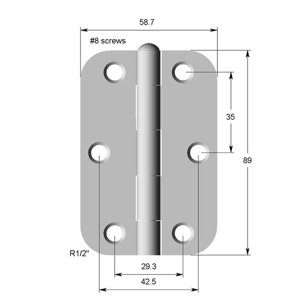 Hinge Steel 89X58X2  1/2 Radius Black Electroplate & Lacquered (GREASED PIN)