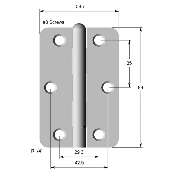 Hinge Steel 89X58X2  1/4 Radius (GREASED PIN)