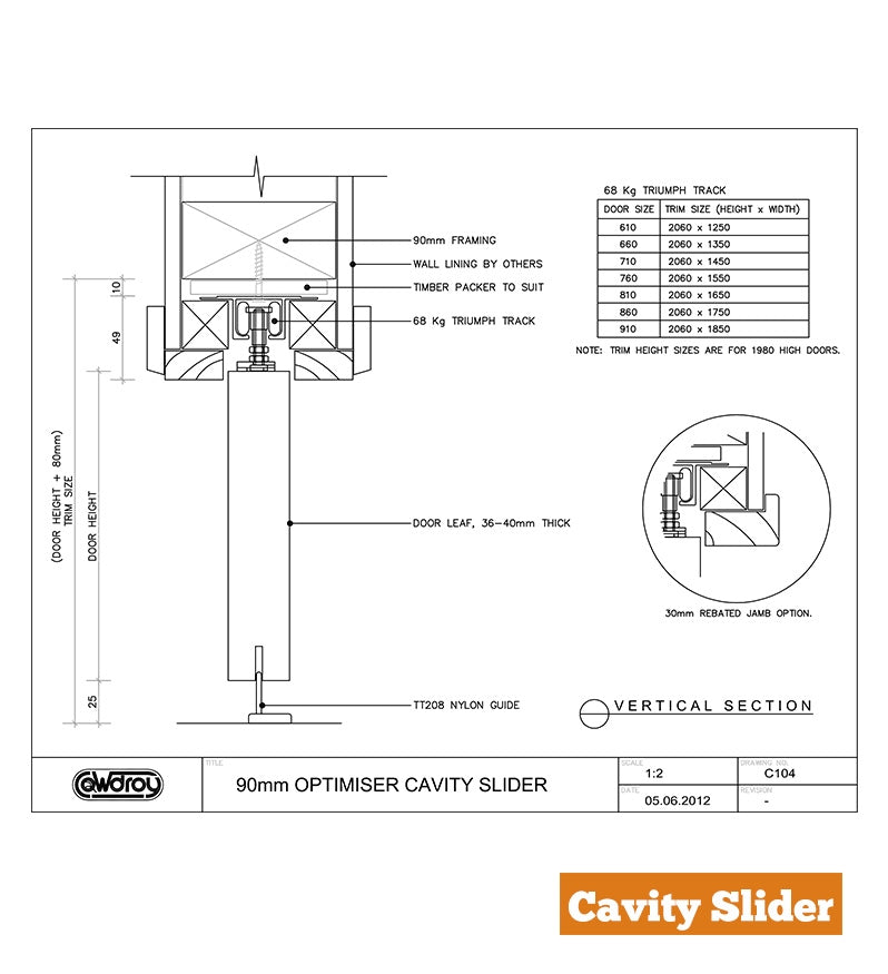 Cavity Slider - Grooved Jamb - 70mm Stud